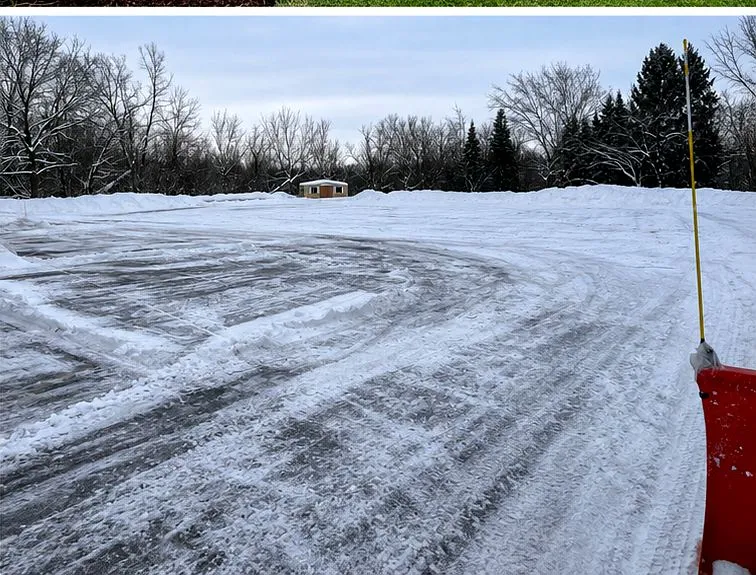 Large freshly plowed snowy lot